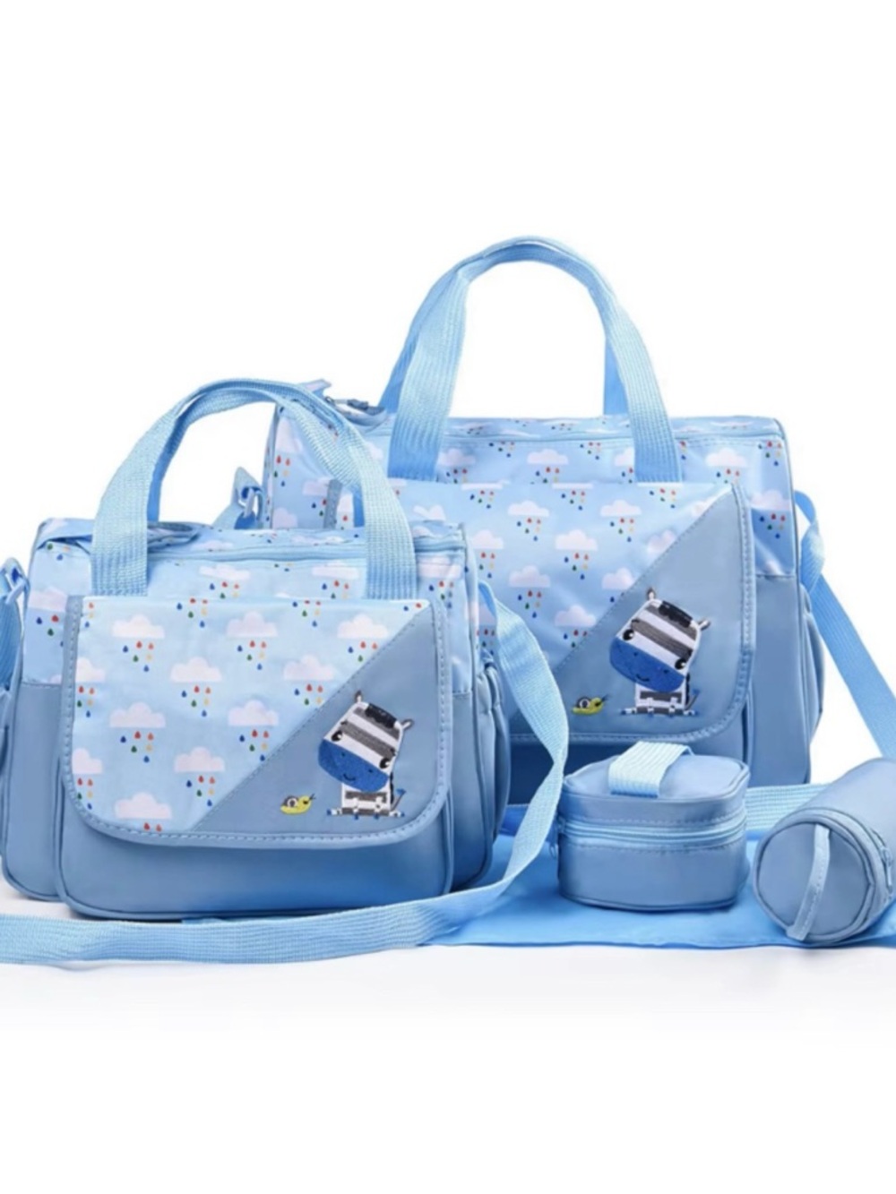 Light Blue Kids Bag Set with Cloud Print and Matching Accessories